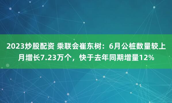 2023炒股配资 乘联会崔东树：6月公桩数量较上月增长7.23万个，快于去年同期增量12%