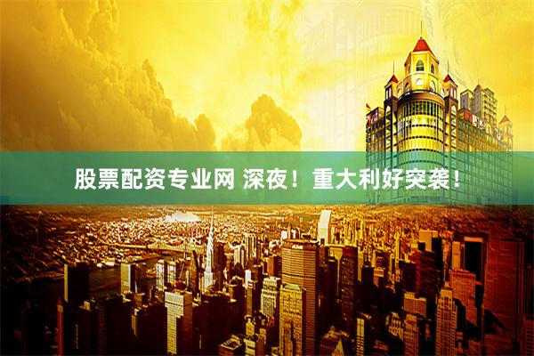 股票配资专业网 深夜！重大利好突袭！